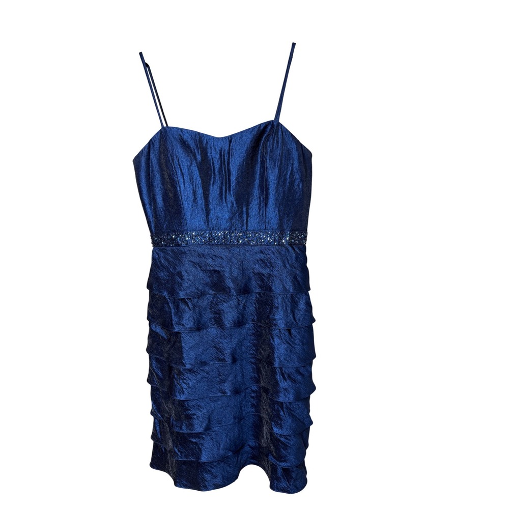 Jessica Howard Royal Blue Beaded Tiered‎ Ruffle Dress and Bolero Jacket Set 6
